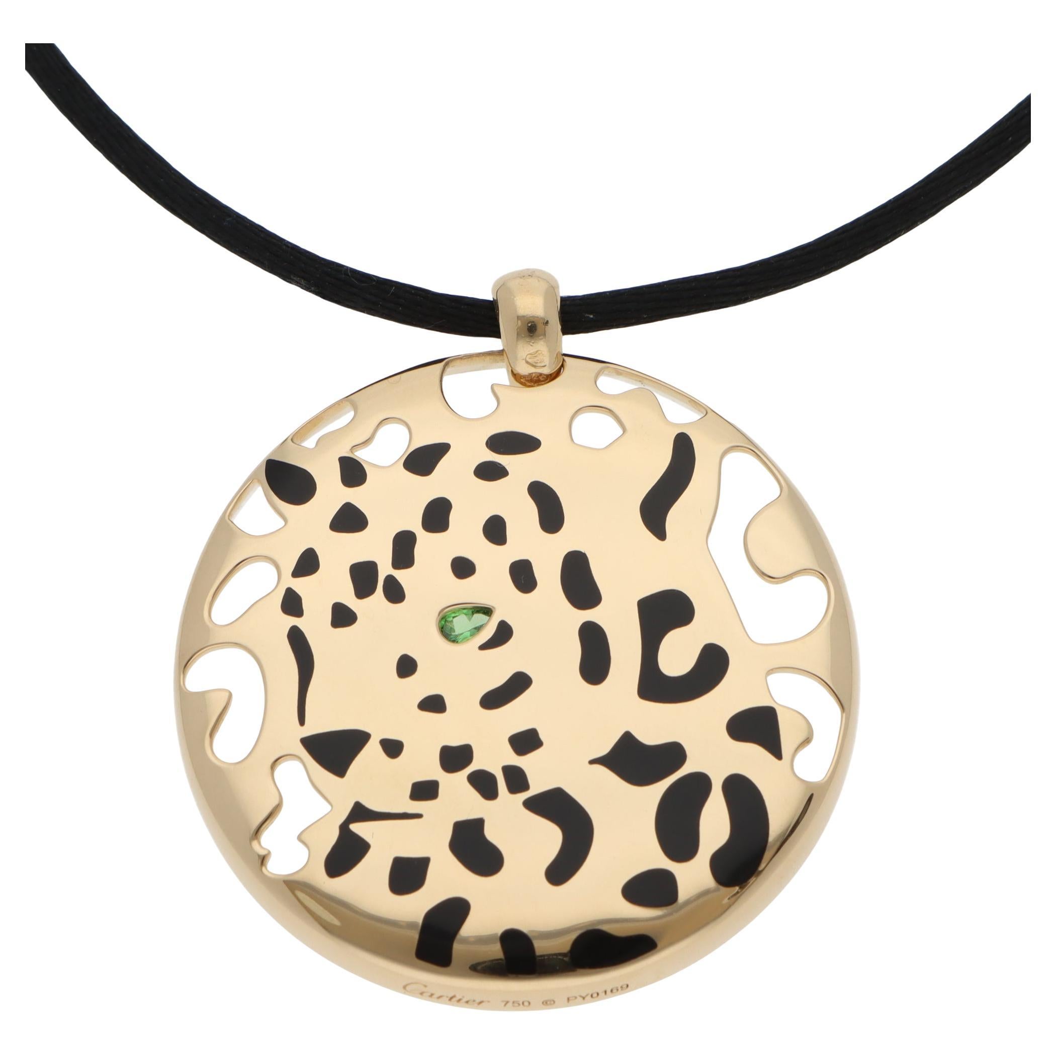 Collana Panthère de Cartier d'epoca in oro giallo con cordoncino nero in vendita