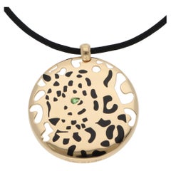 Collar vintage Panthère de Cartier de cordón negro en oro amarillo