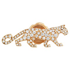 Vintage Panthere De Cartier Diamond Lapel Pin / Brooch in 18k Yellow Gold