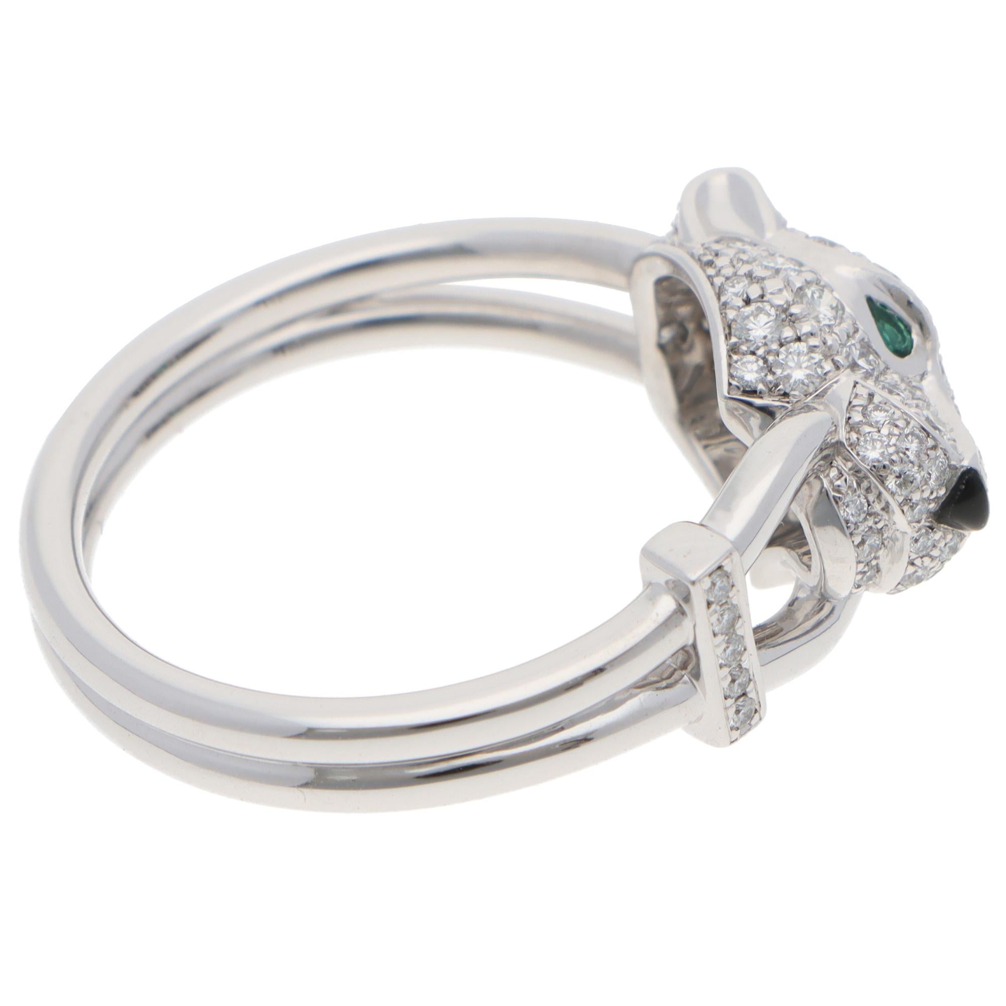 Mixed Cut Vintage Panthère de Cartier Diamond Ring in White Gold For Sale