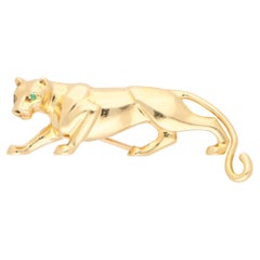 Vintage Panthère De Cartier Emerald Eyed Panther Brooch Set in 18k Yellow Gold