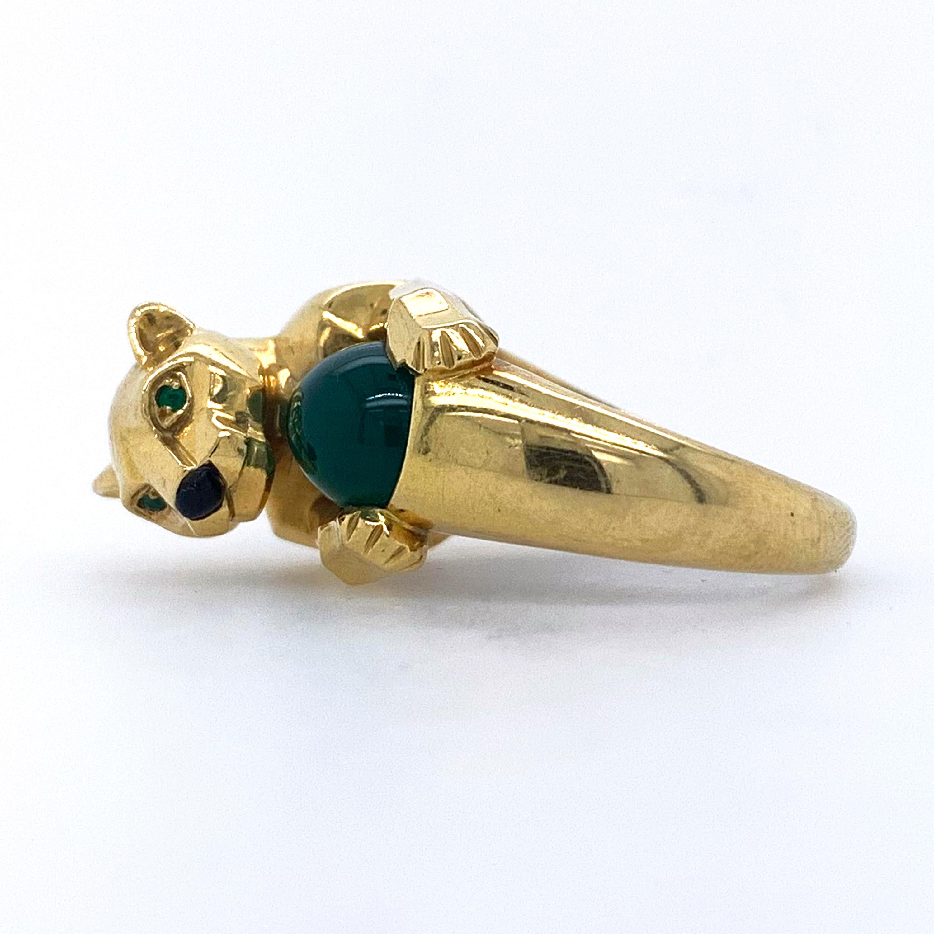 Vintage Panthere De Cartier Grüner Chrysopras Ring in 18k Gelbgold Damen im Angebot
