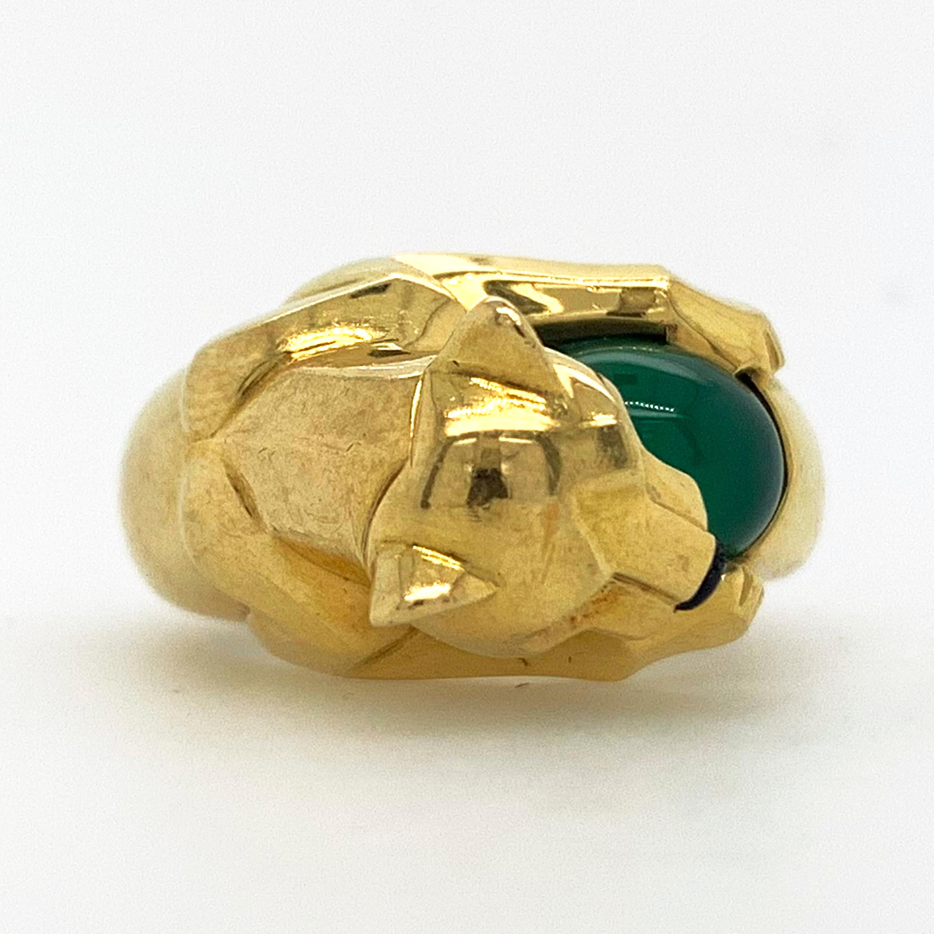 Women's Vintage Panthere De Cartier Green Chrysoprase Ring in 18k Yellow Gold For Sale