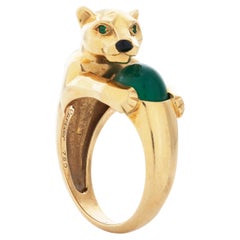 Vintage Panthere De Cartier Green Chrysoprase Ring in 18k Yellow Gold