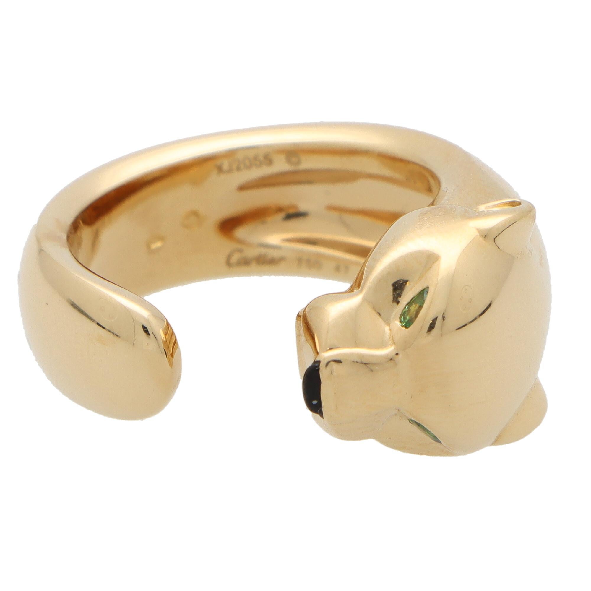 Women's or Men's Vintage Panthère de Cartier Ring with Tsavoirte Garnets Set in 18k Yellow Gold
