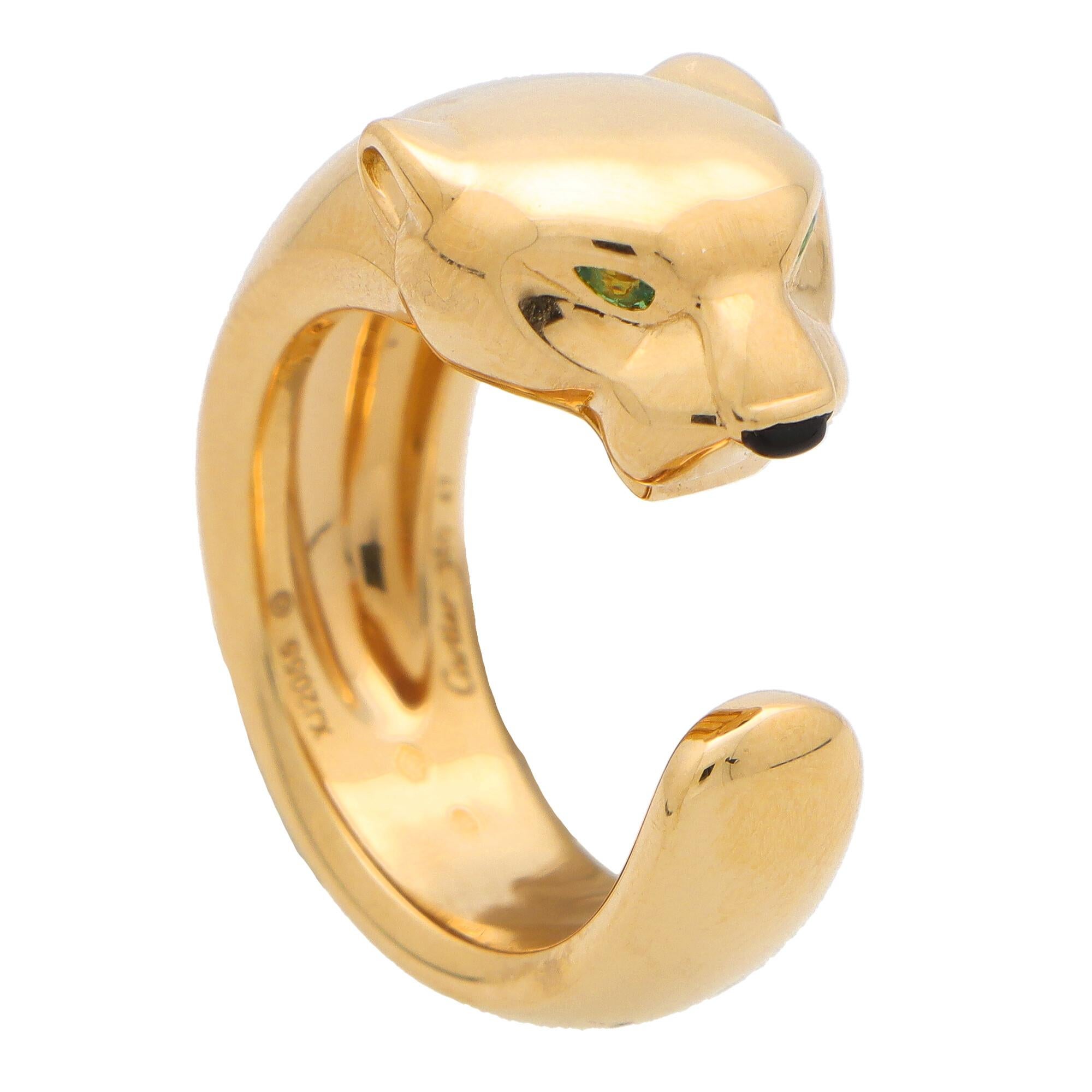 Vintage Panthère de Cartier Ring with Tsavoirte Garnets Set in 18k Yellow Gold 3