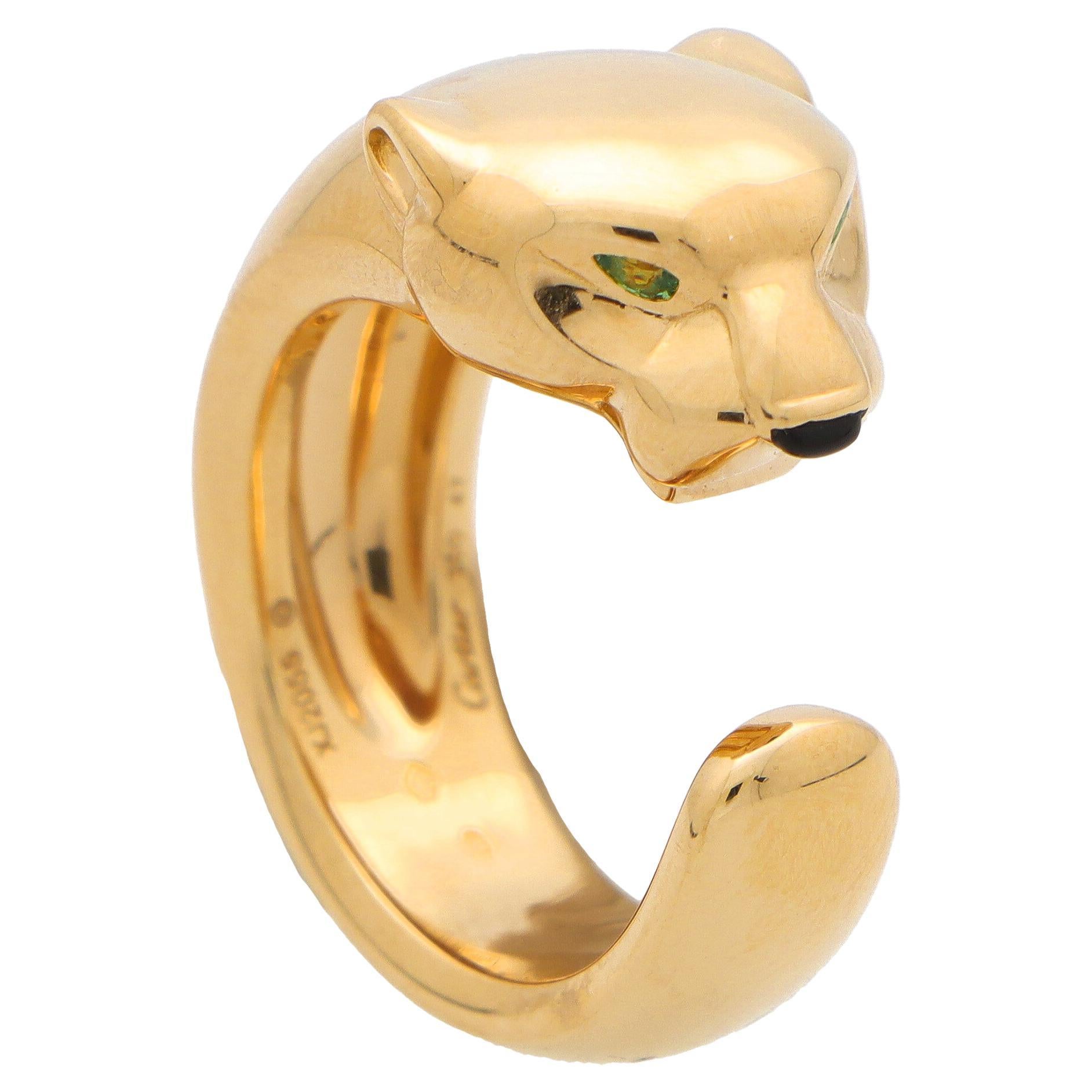 Vintage Panthère de Cartier Ring with Tsavoirte Garnets Set in 18k Yellow Gold