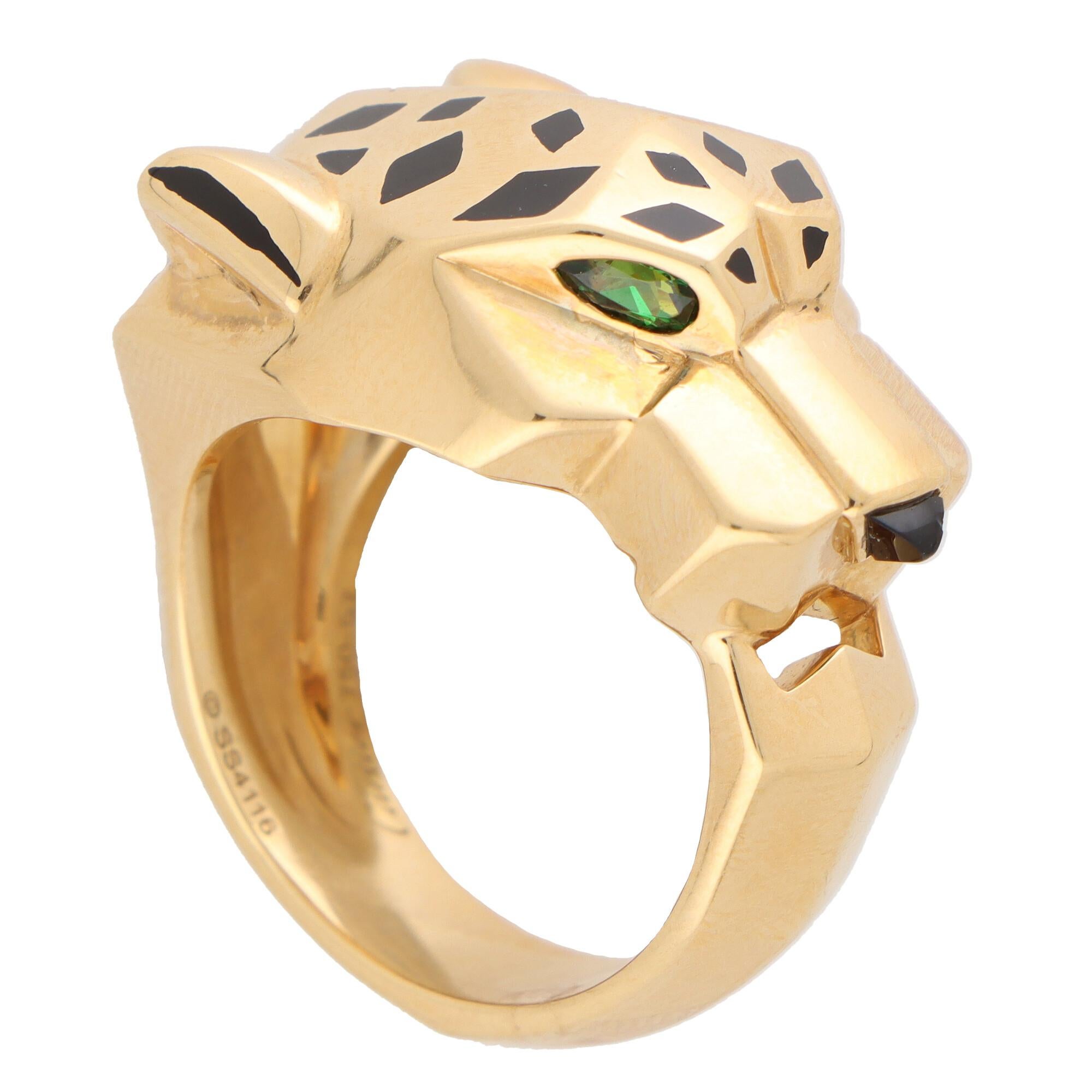 Modern Vintage Panthère de Cartier Ring with Tsavorite Garents Onyx and Lacquer in Gold