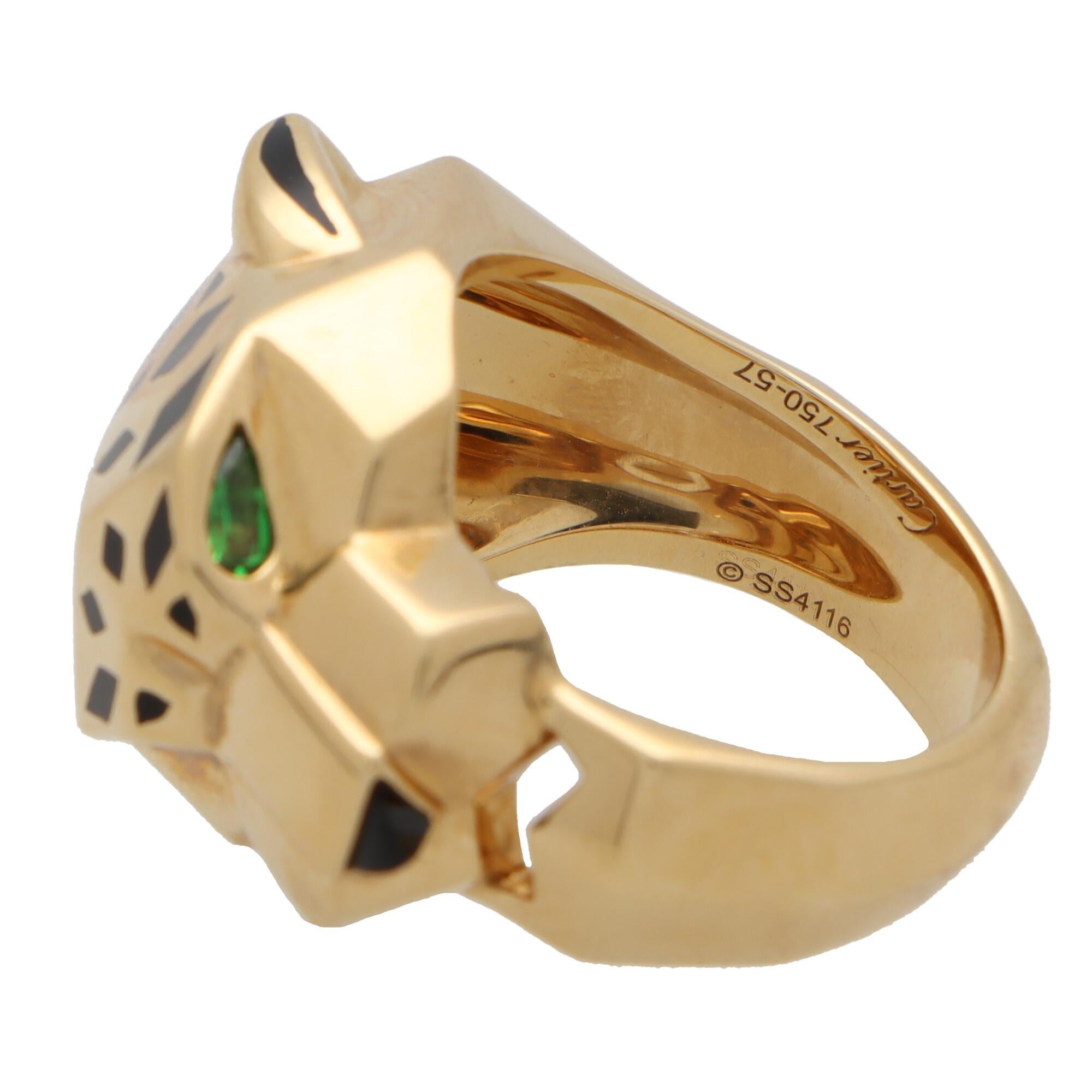Pear Cut Vintage Panthère de Cartier Ring with Tsavorite Garents Onyx and Lacquer in Gold