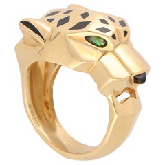 Vintage Panthère de Cartier Ring with Tsavorite Garents Onyx and Lacquer in Gold