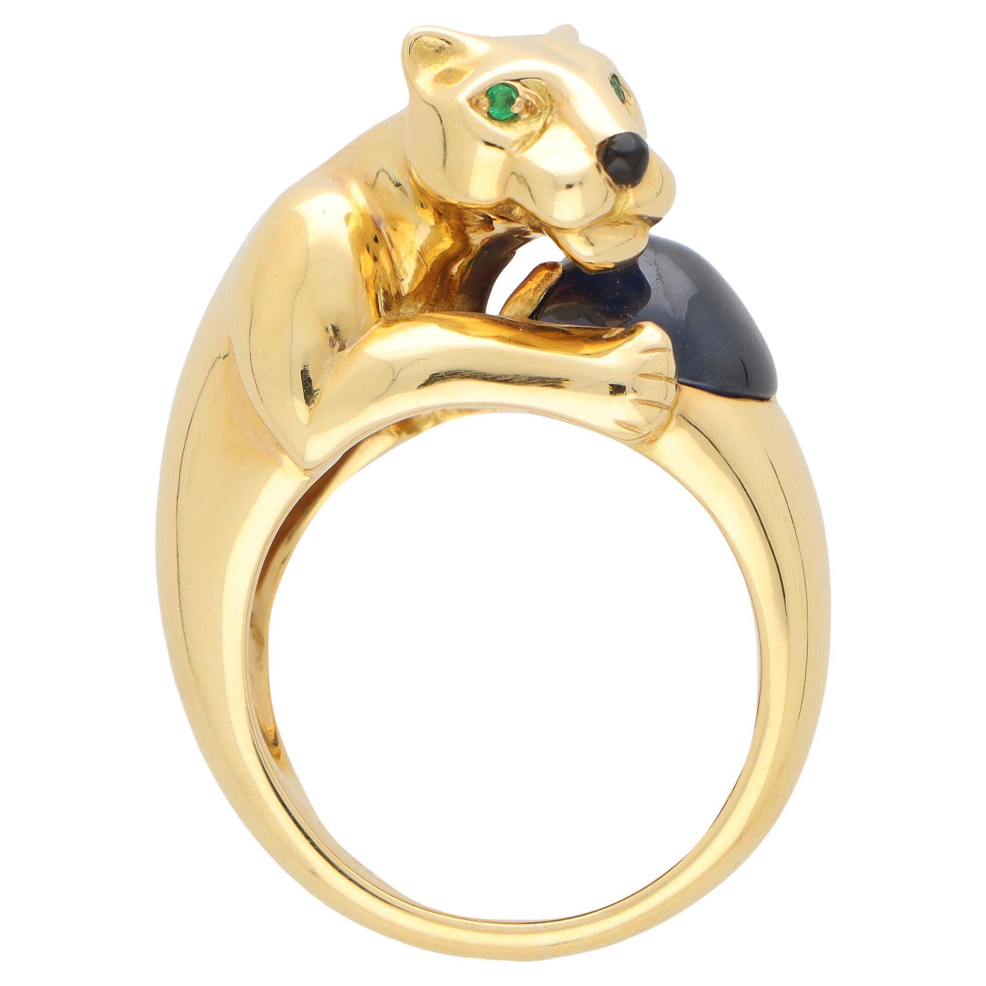 Vintage Panthère De Cartier Sapphire and Emerald Panther Ring Set in 18k Gold