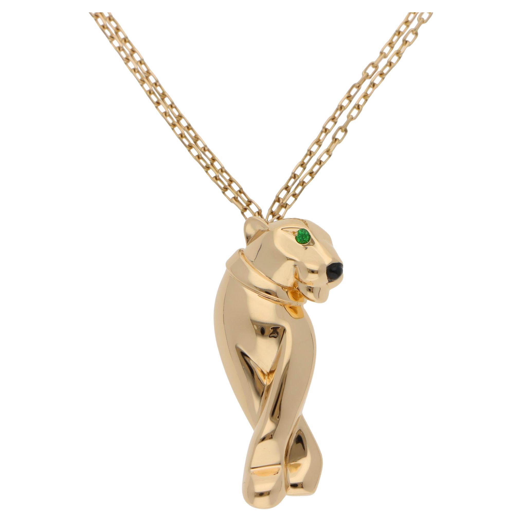 Vintage Panthère de Cartier Tsavorite Garnet and Onyx Necklace For Sale