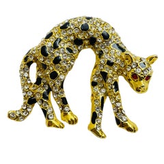 Vintage panthere gold rhinestone enamel designer brooch Retro panthere gold rhinestone enamel designer brooch