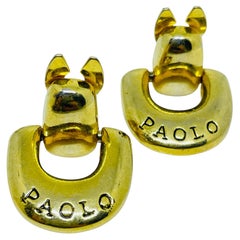Vintage PAOLO GUCCI signed gold tone door knocker designer clip on earrings