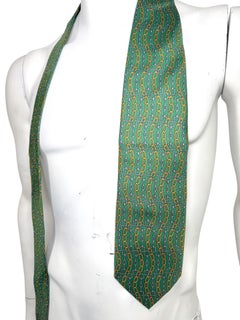 Vintage Paolo Gucci Silk Tie Chain Print Green Made in Italy
