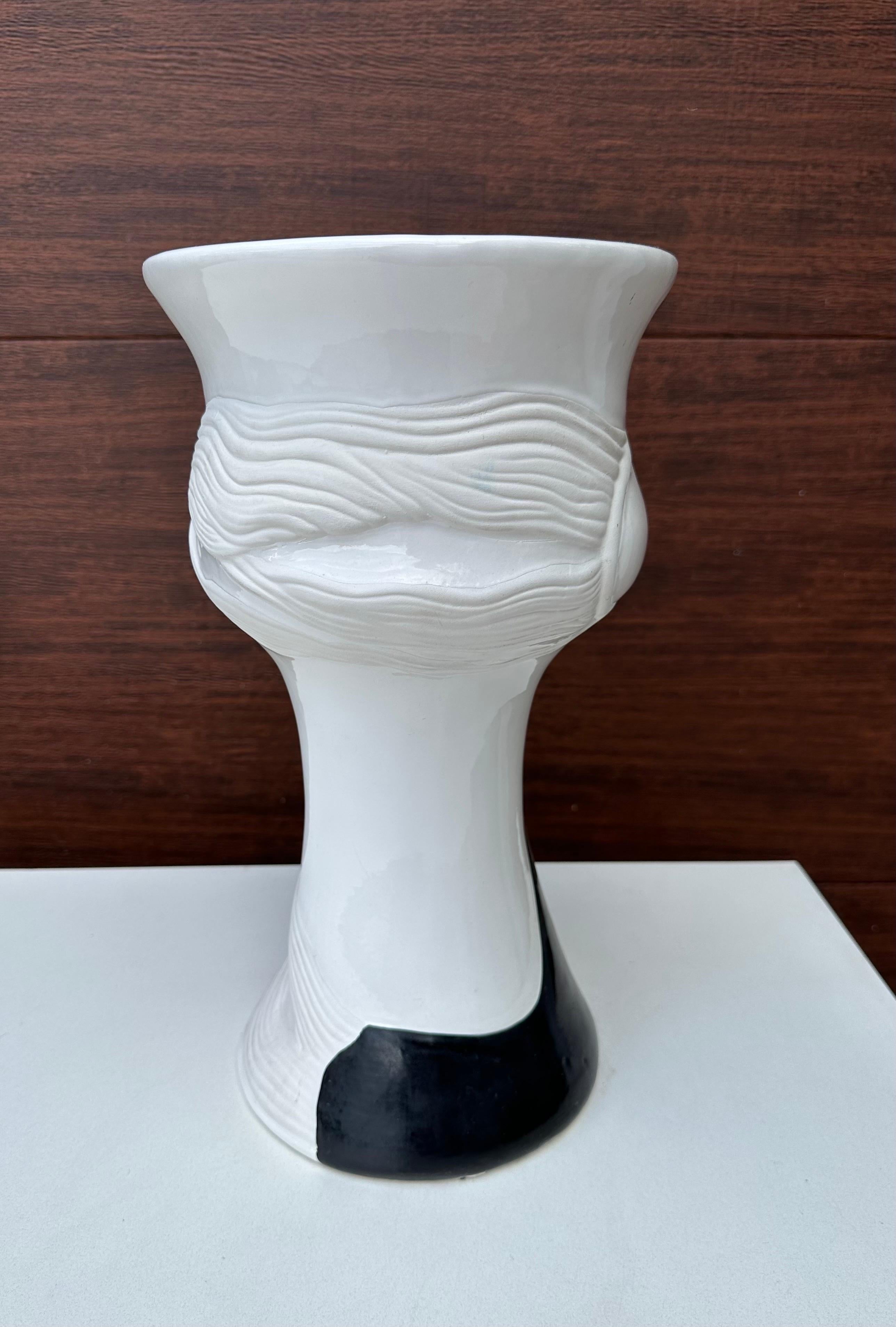 American Vintage Paolo Marioni Sculptural Face Vase Made In Italy Post Modern For Sale
