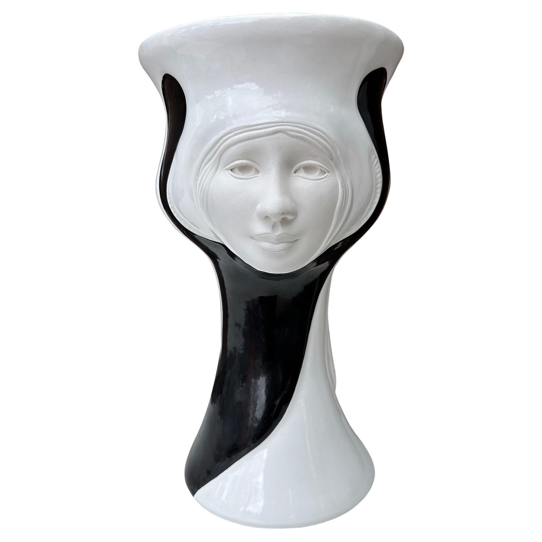 Vintage Paolo Marioni Sculptural Face Vase Made In Italy Post Modern