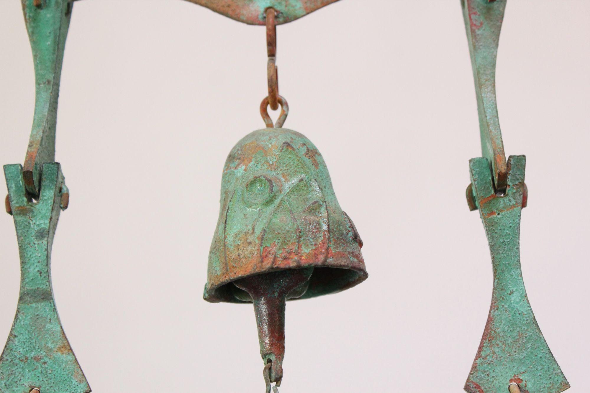 Vintage Paolo Soleri Arconsanti Multi-Color Bronze Three Bell / Wind Chime In Good Condition In Brooklyn, NY