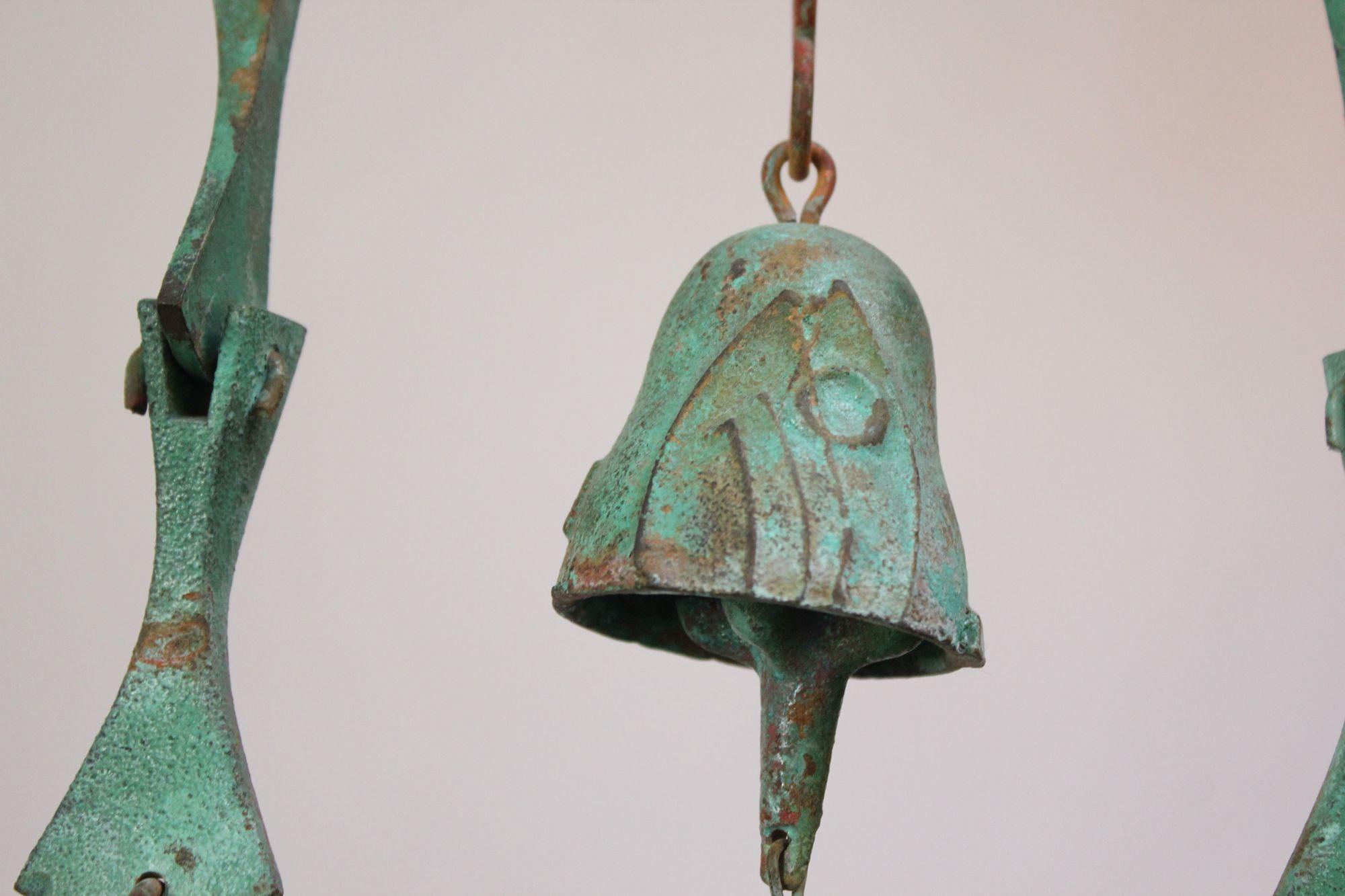 Late 20th Century Vintage Paolo Soleri Arconsanti Multi-Color Bronze Three Bell / Wind Chime