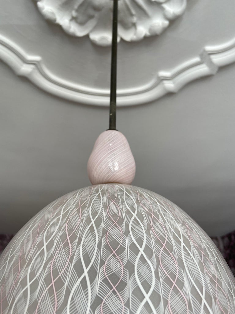 Vintage Paolo Venini Ceiling Light in Pink Blown Zanfirico Glass, Italy 1950's 5