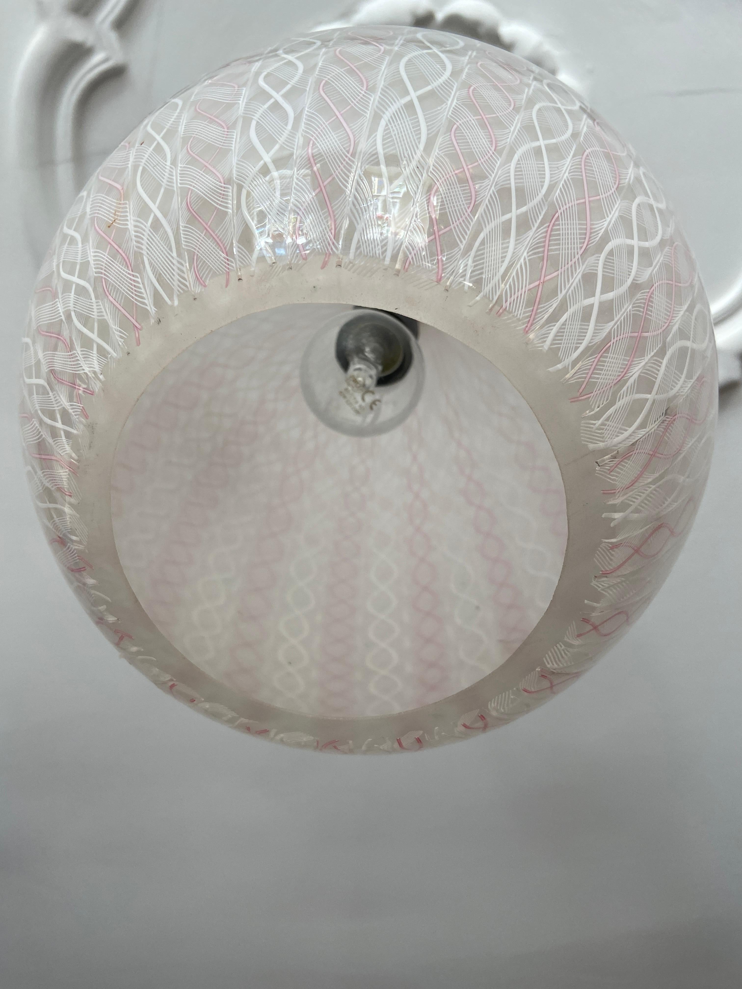 Mid-20th Century Vintage Paolo Venini Ceiling Light in Pink Blown Zanfirico Glass, Italy 1950's