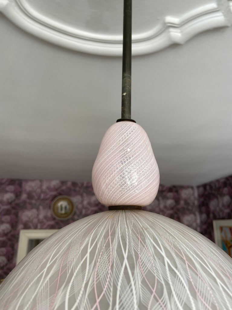 Vintage Paolo Venini Ceiling Light in Pink Blown Zanfirico Glass, Italy 1950's 2