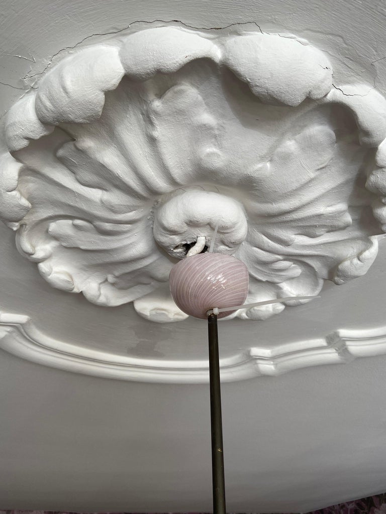 Vintage Paolo Venini Ceiling Light in Pink Blown Zanfirico Glass, Italy 1950's 3