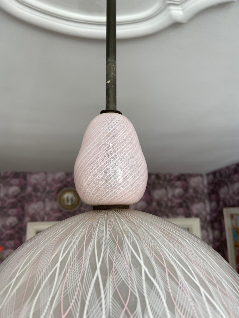 Vintage Paolo Venini Ceiling Light in Pink Blown Zanfirico Glass, Italy 1950's 4