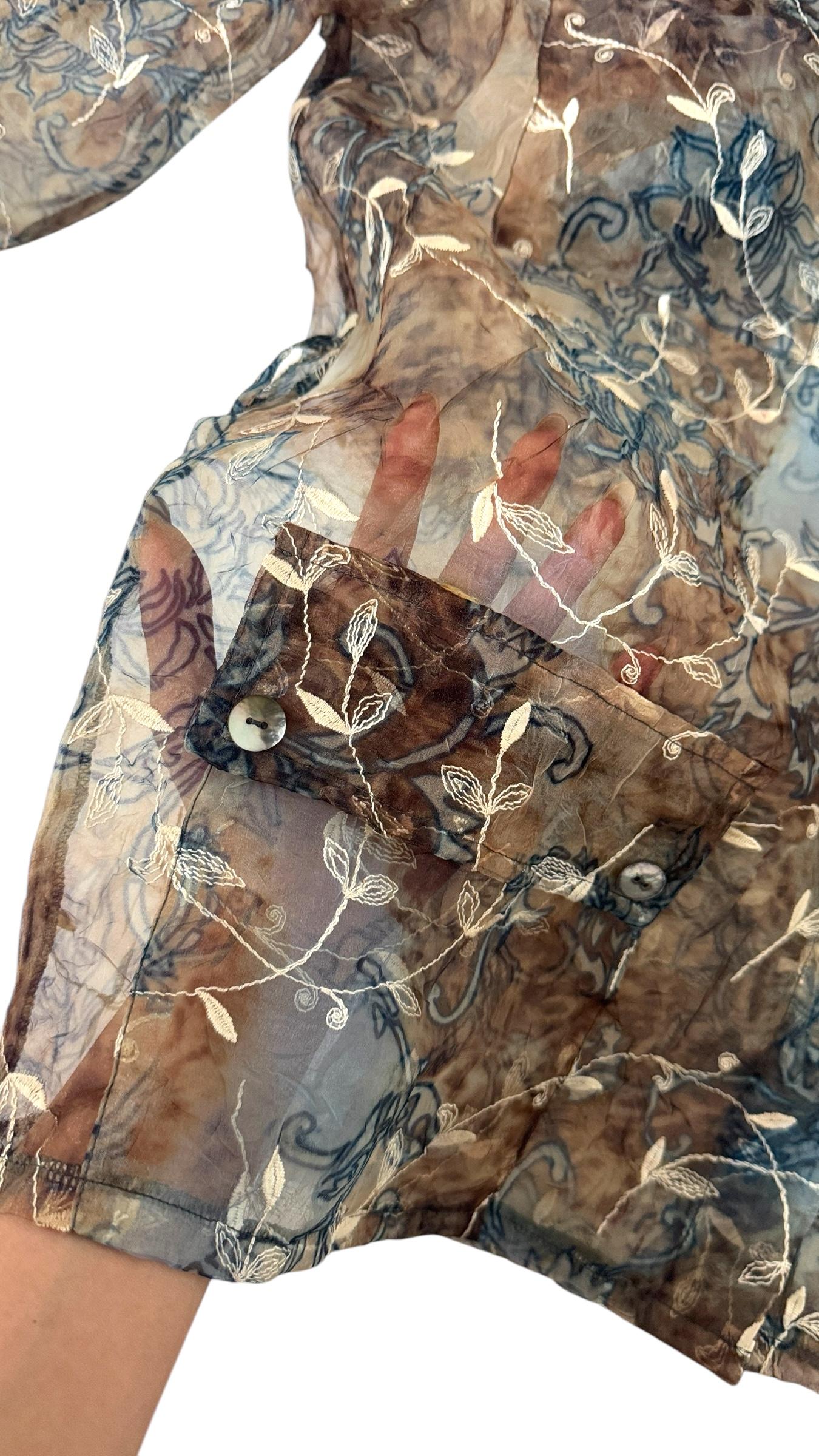 Vintage PAP Milano Sheer Floral Belted Shirt - We pay for import duty! in vendita 6
