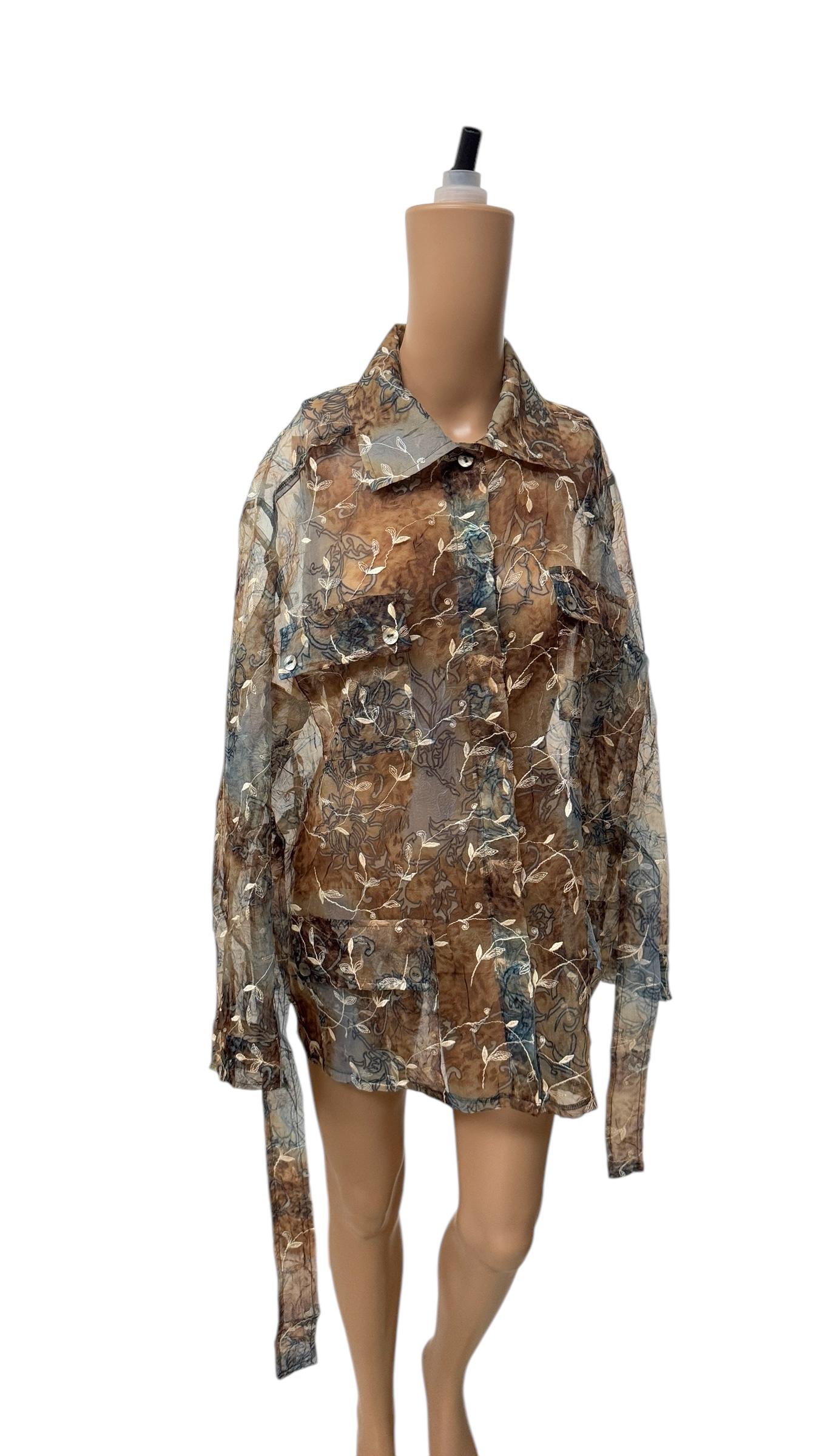 Vintage PAP Milano Sheer Floral Belted Shirt - We pay for import duty! in vendita 7