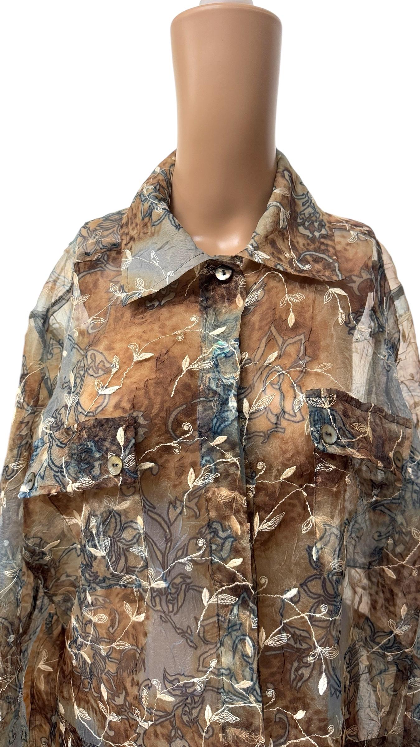 Vintage PAP Milano Sheer Floral Belted Shirt - We pay for import duty! in vendita 9