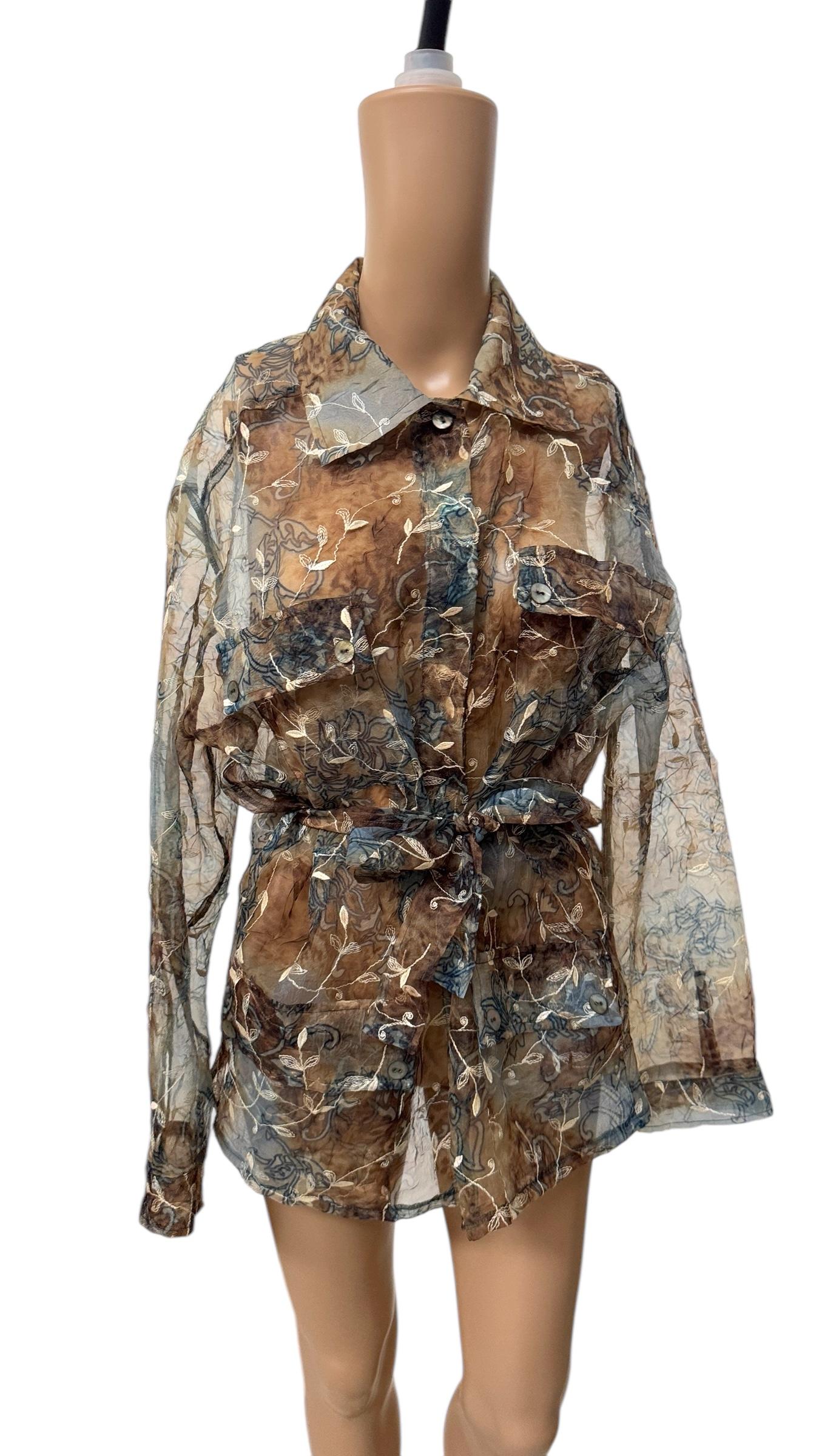 Vintage PAP Milano Sheer Floral Belted Shirt - We pay for import duty! in vendita 10