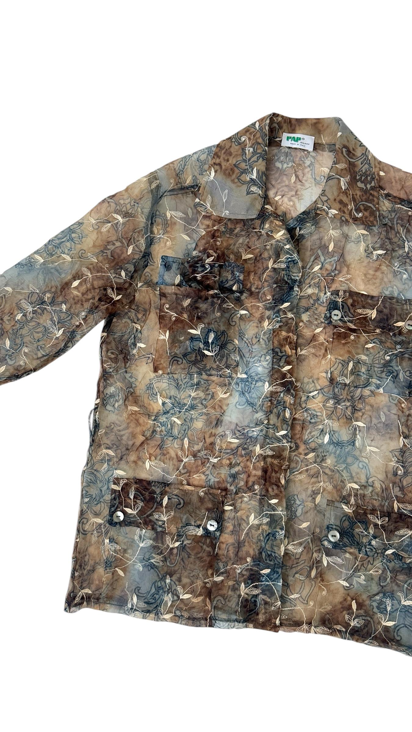Vintage PAP Milano Sheer Floral Belted Shirt - We pay for import duty! in vendita 1