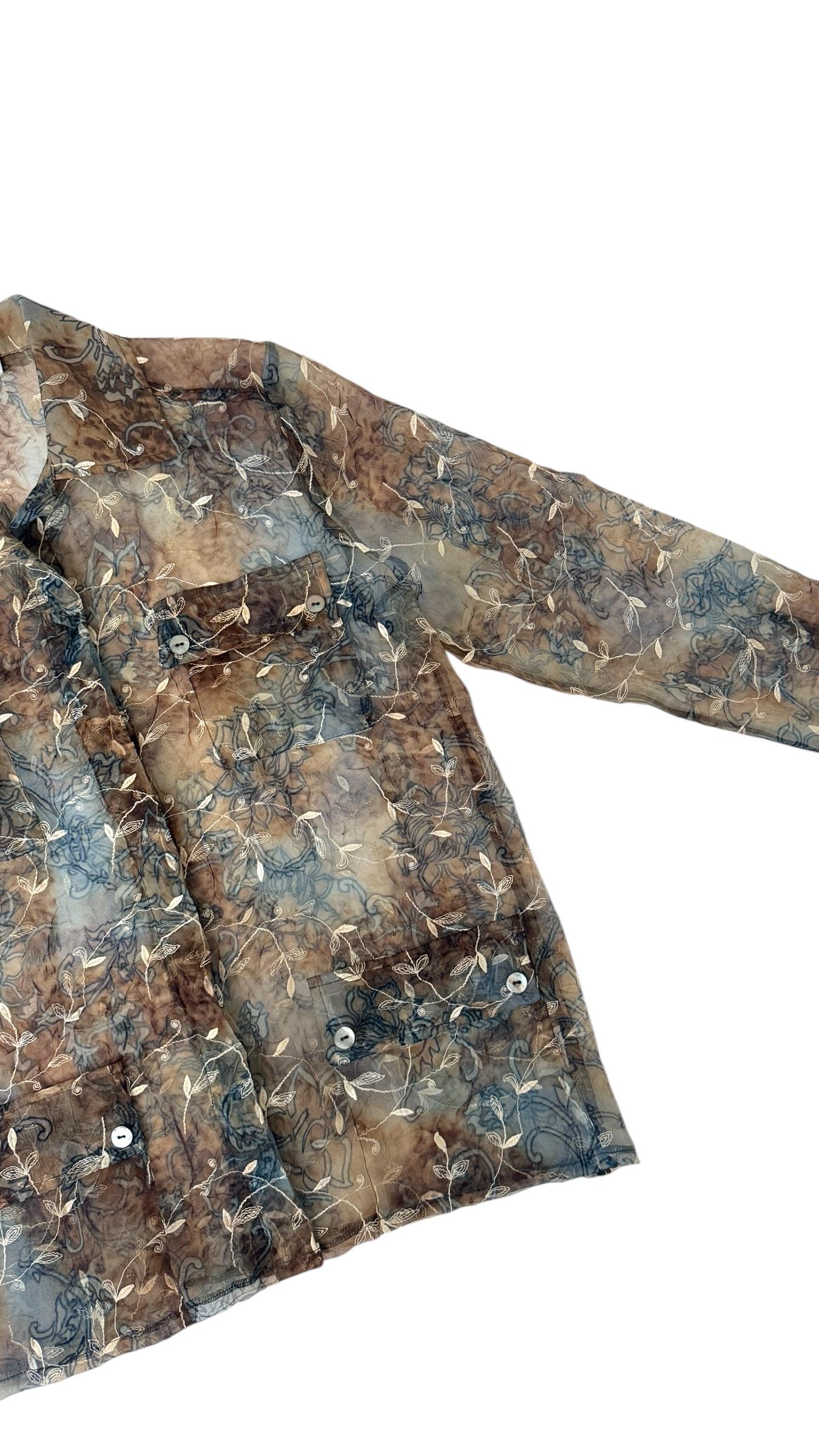 Vintage PAP Milano Sheer Floral Belted Shirt - We pay for import duty! in vendita 2