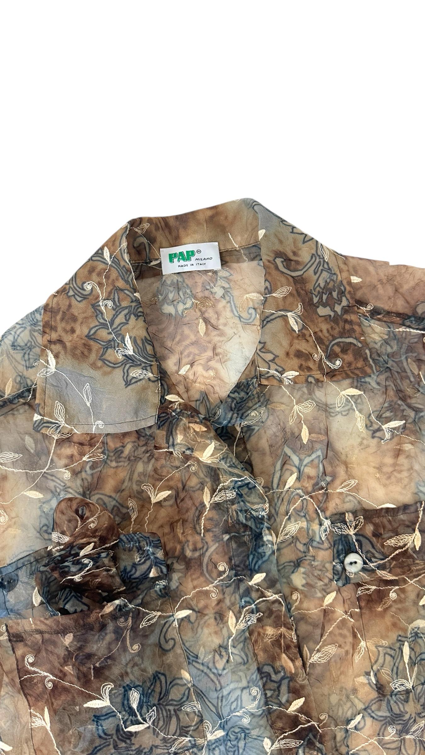 Vintage PAP Milano Sheer Floral Belted Shirt - We pay for import duty! in vendita 3