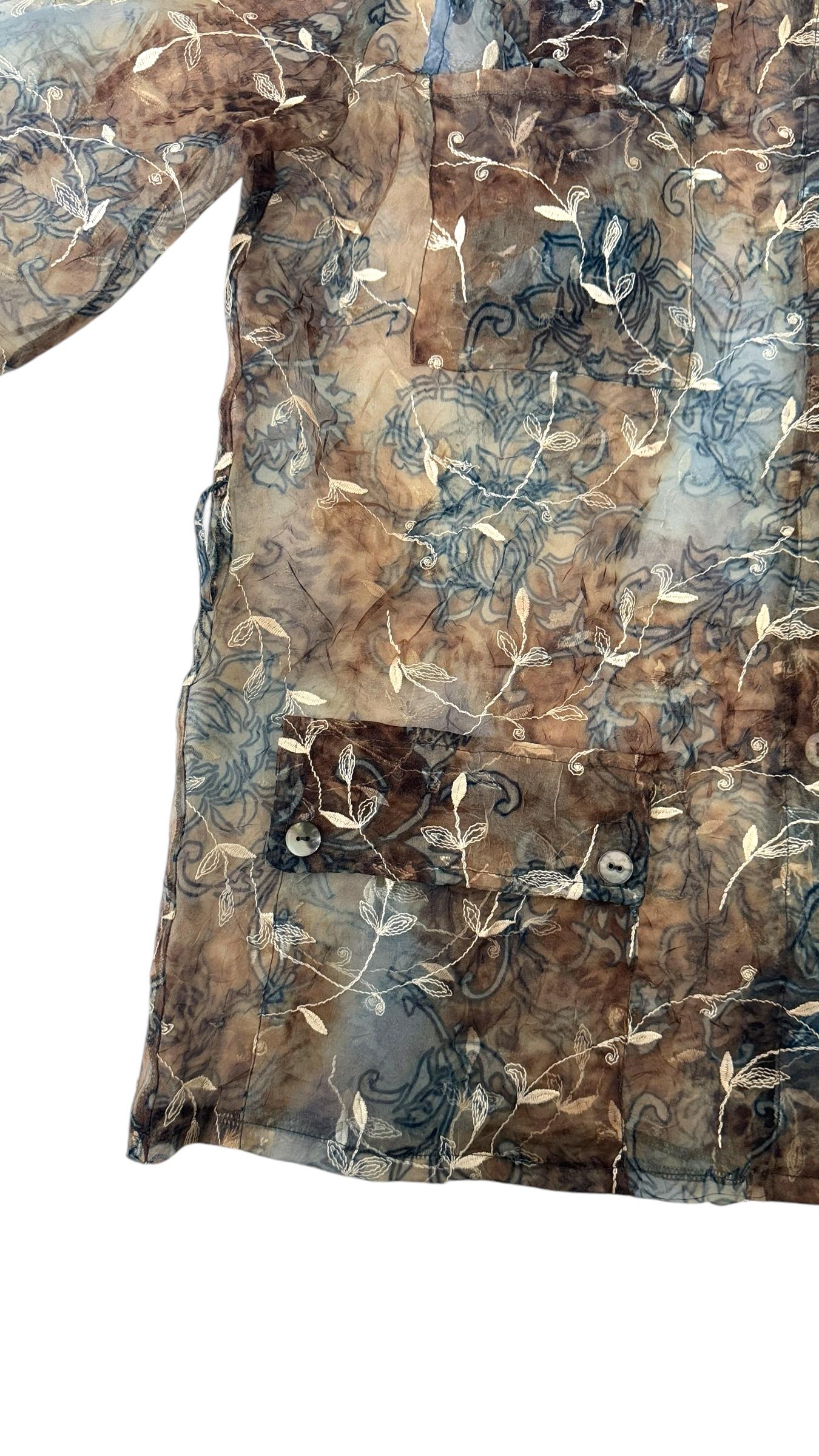 Vintage PAP Milano Sheer Floral Belted Shirt - We pay for import duty! in vendita 4