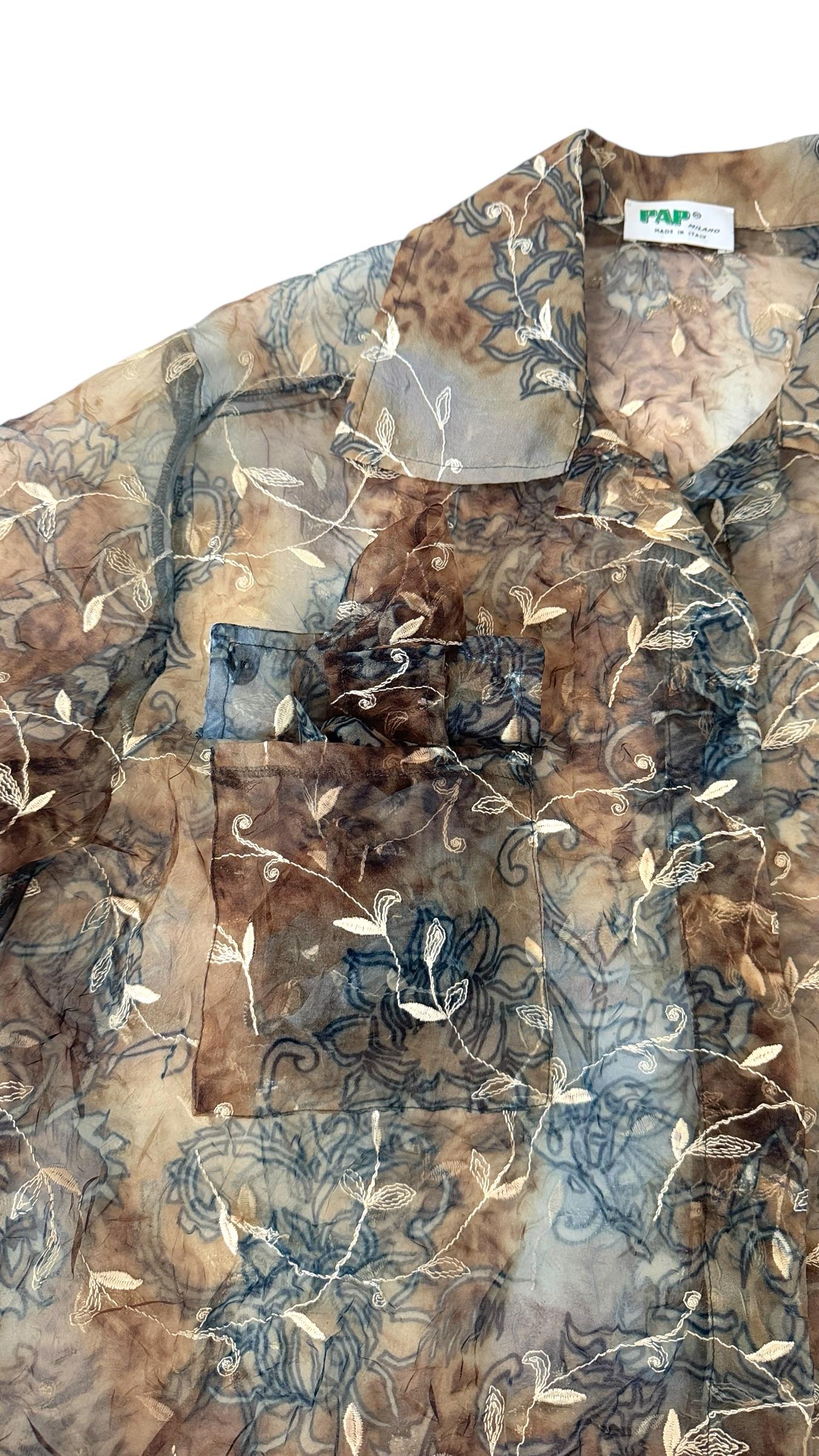 Vintage PAP Milano Sheer Floral Belted Shirt - We pay for import duty! in vendita 5
