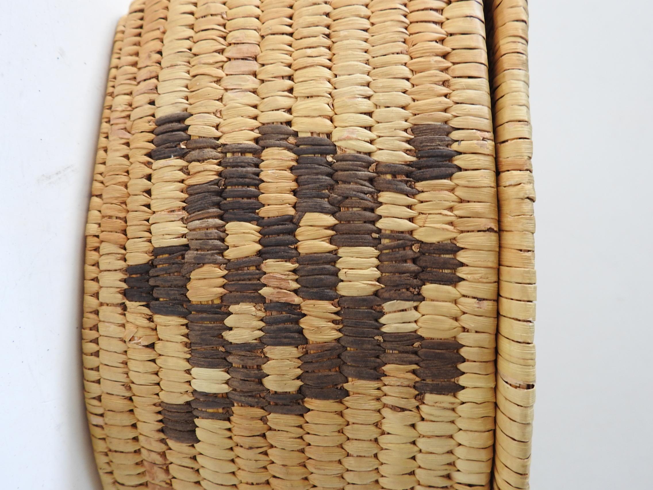 Native American Vintage Papago Hand Woven Covered Basket Turtle Design For Sale