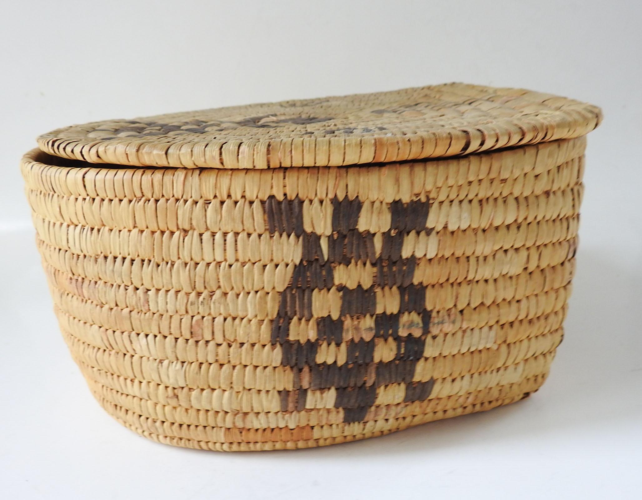 Hand-Woven Vintage Papago Hand Woven Covered Basket Turtle Design For Sale