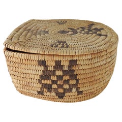 Antique Papago Hand Woven Covered Basket Turtle Design