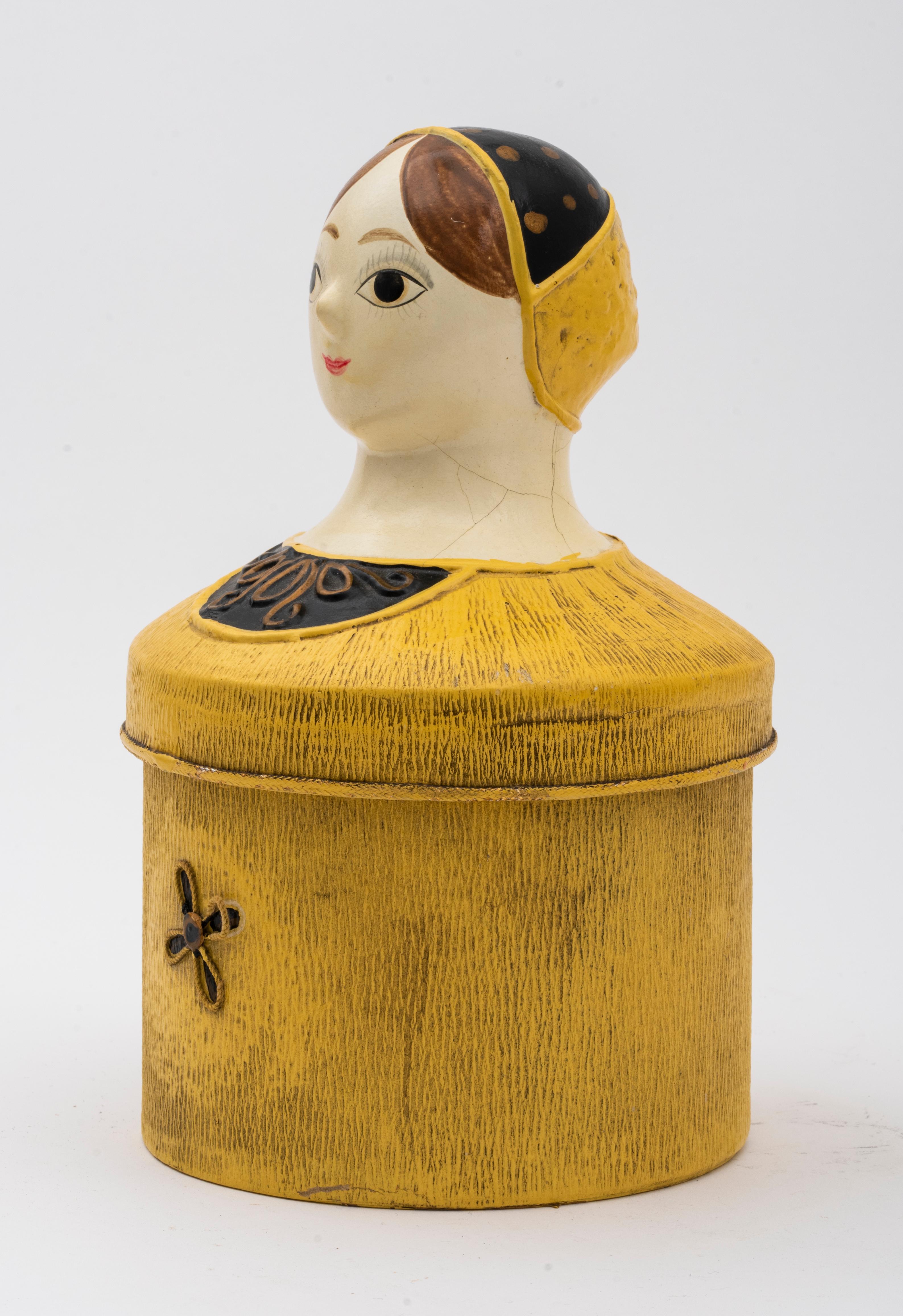 Vintage Paper Mache doll decorative box, made by I.W. Rice & Co., made in Japan. Measures: 9