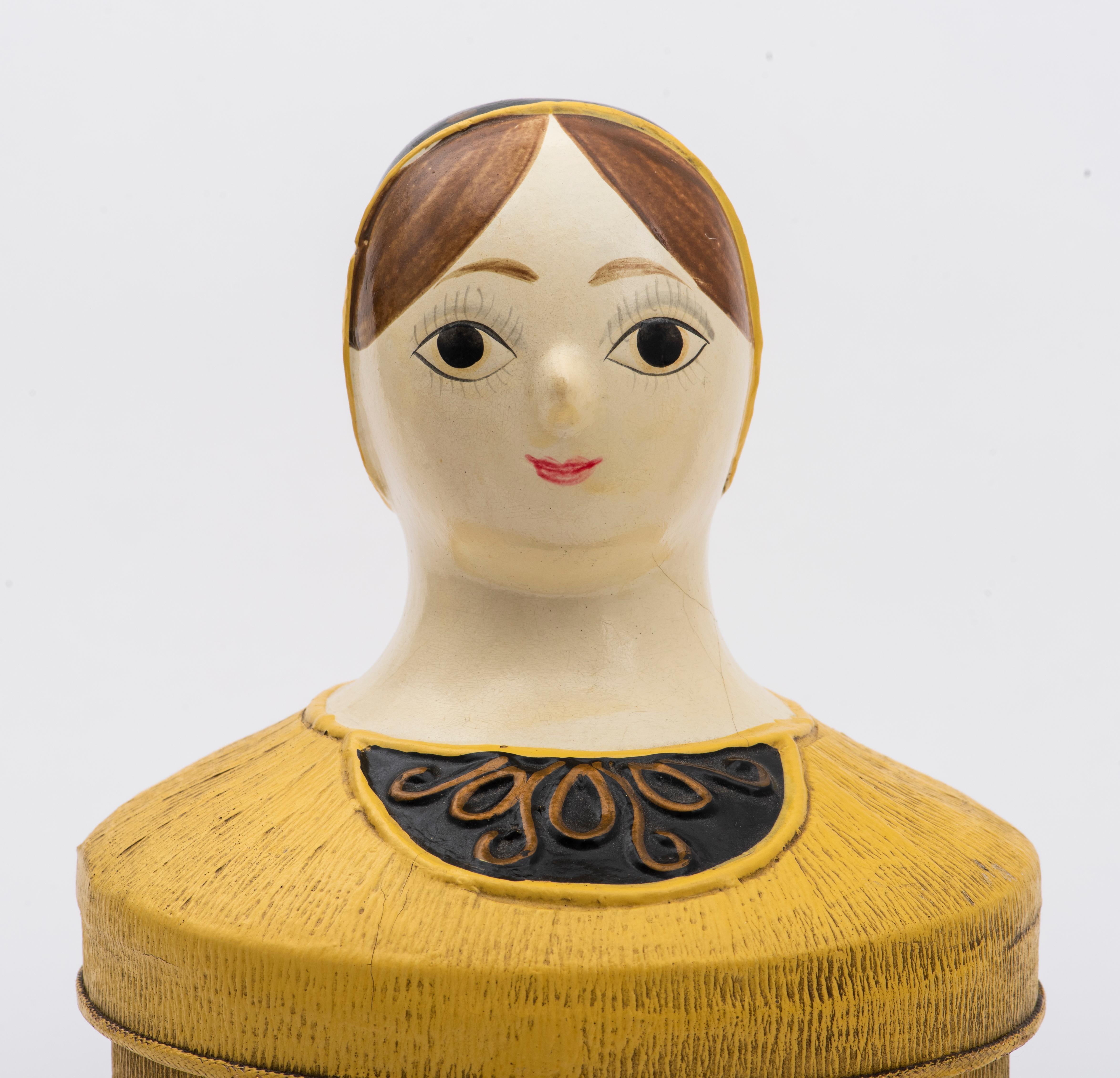 20th Century Vintage Paper Mache Doll Decorative Box, Made by I.W. Rice & Co., Made in Japan