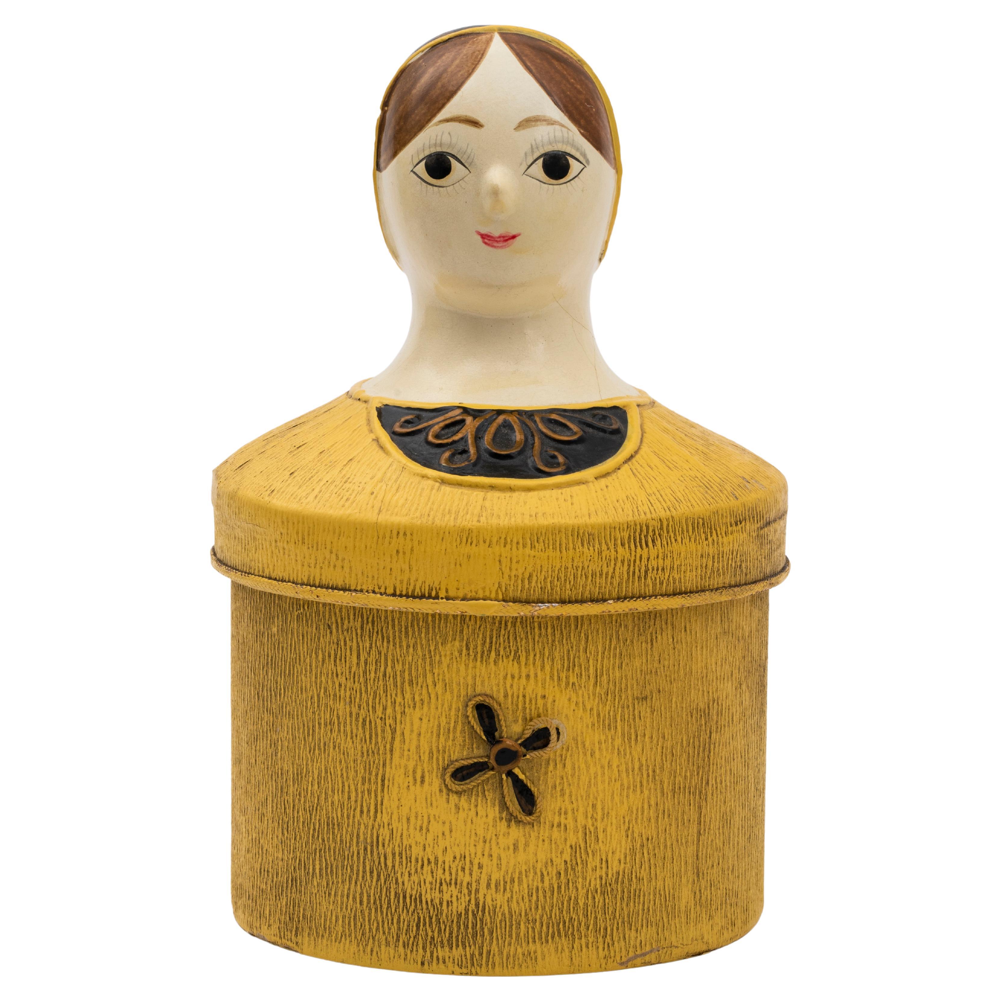 Vintage Paper Mache Doll Decorative Box, Made by I.W. Rice & Co., Made in Japan