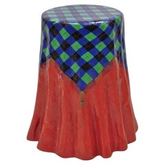 Vintage Paper Mache Red Blue Green Tartan Painted "Tablecloth" Drape Side Table
