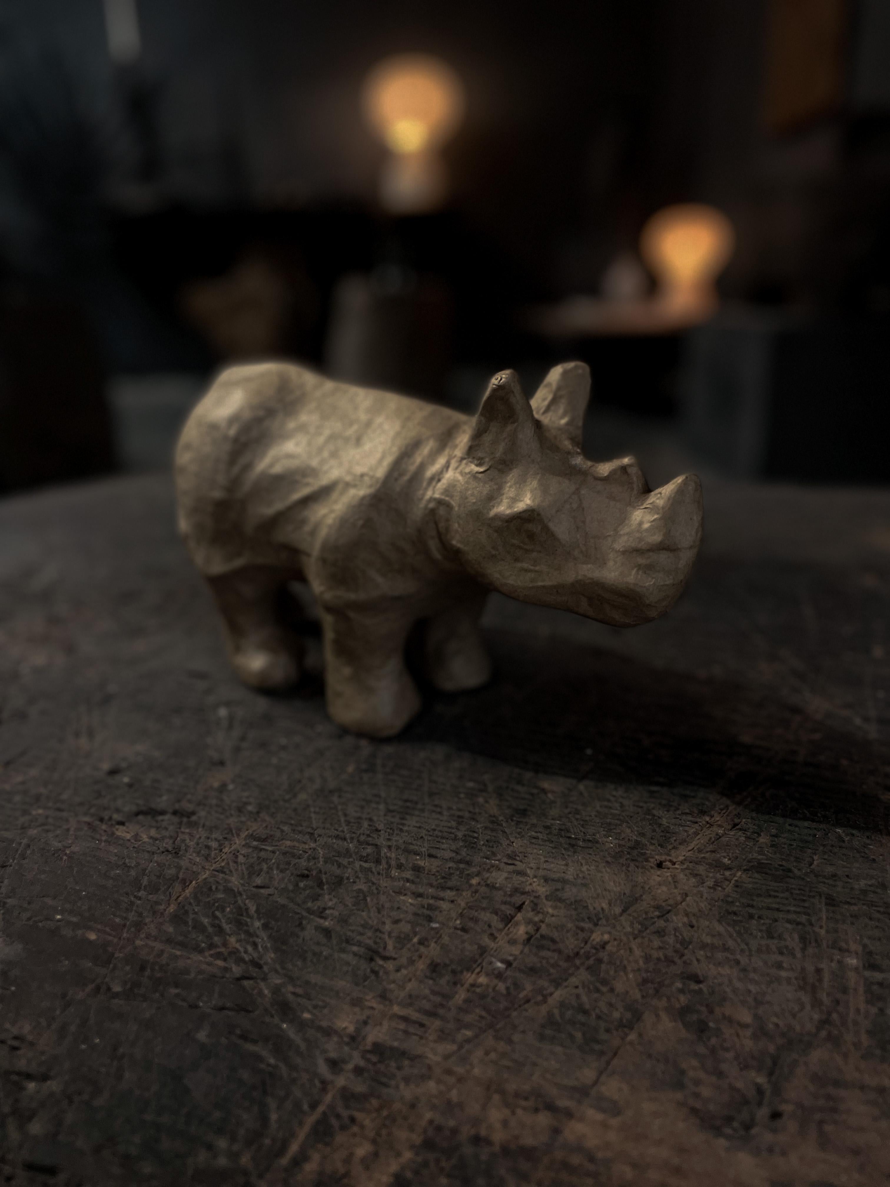 Vintage Paper Mache Rhino Sculpture Figure  For Sale 1