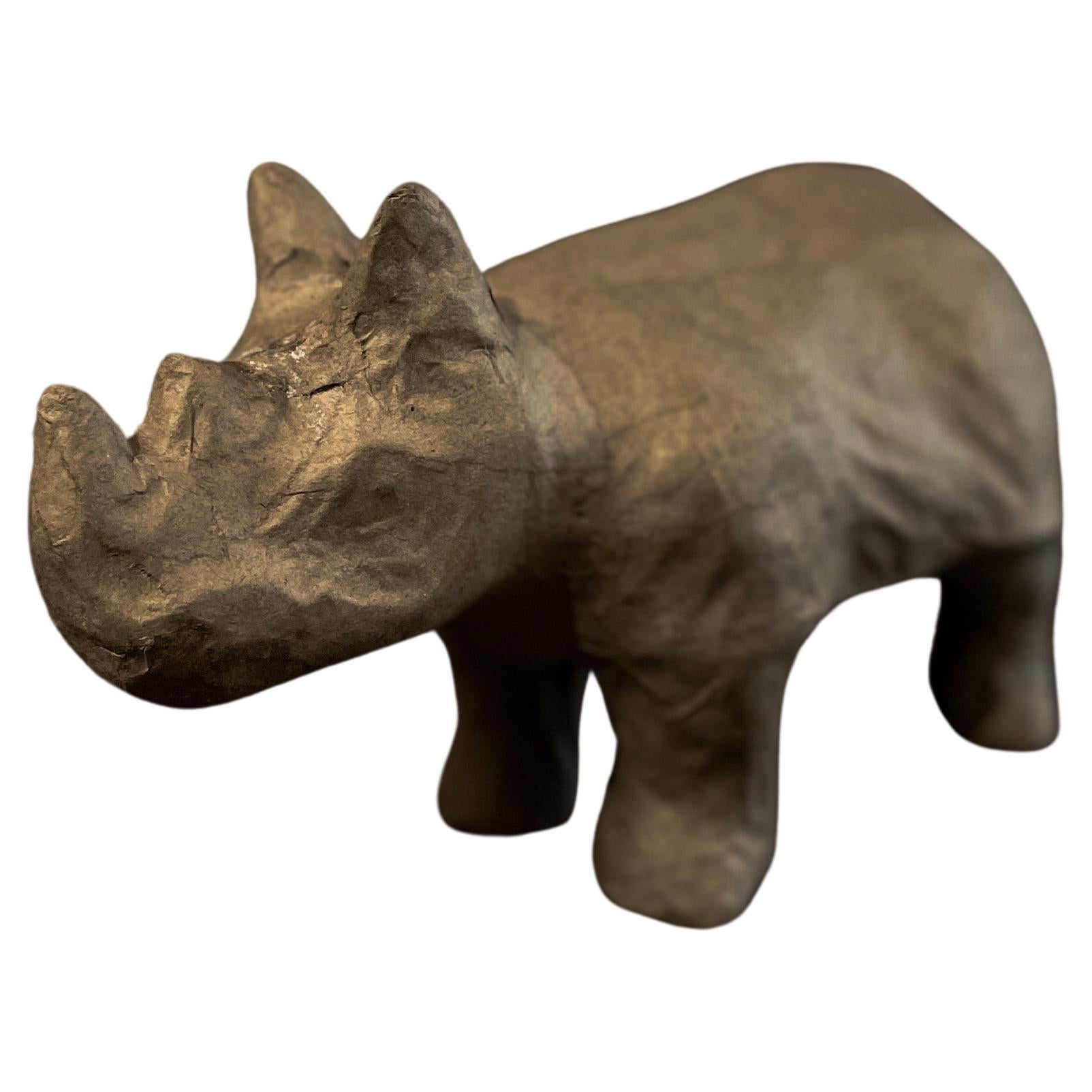 Vintage Paper Mache Rhino Sculpture Figure