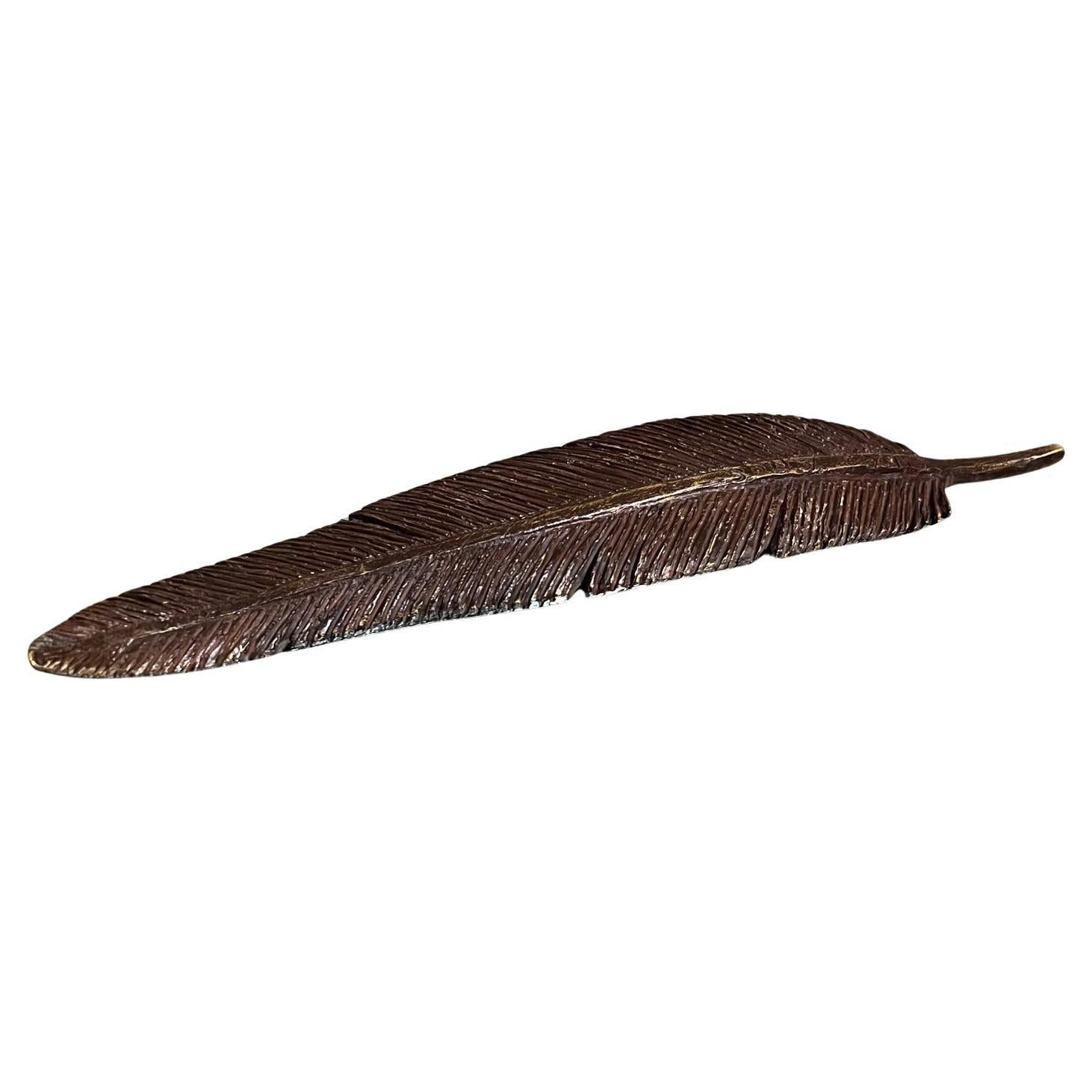 Vintage Paperweight Feather Bronze For Sale