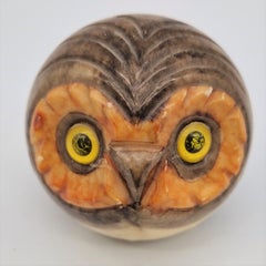Vintage Paperweight owl made of alabaster. Italy 1960 - 1970