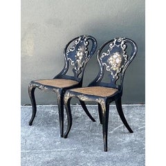 Vintage Papier Mache Cane Chairs - A Pair