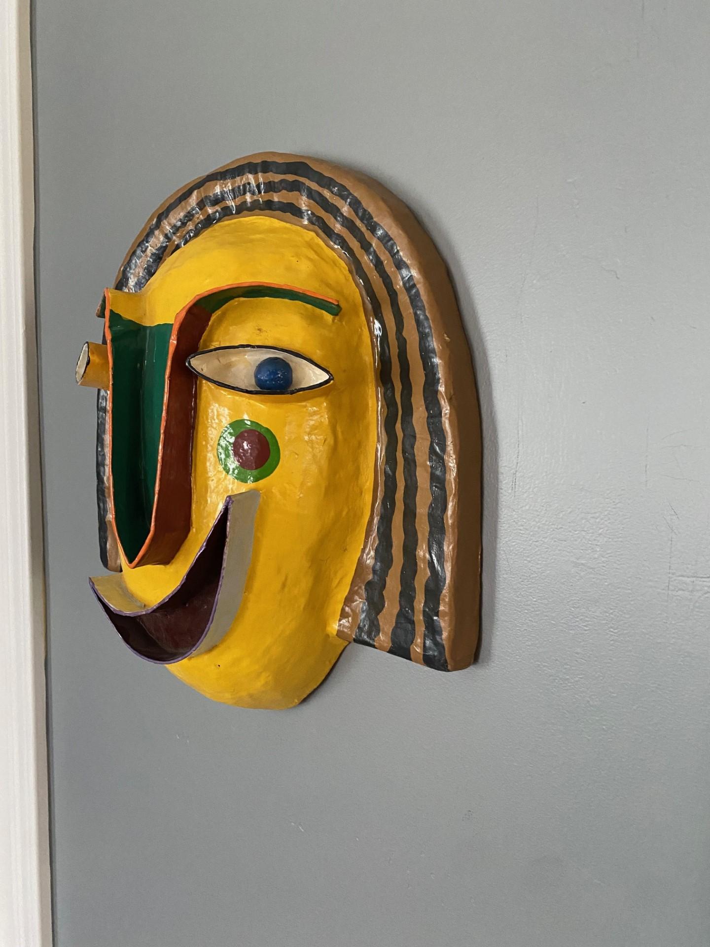 Molded Vintage Papier Mache Face Mask Sculpture